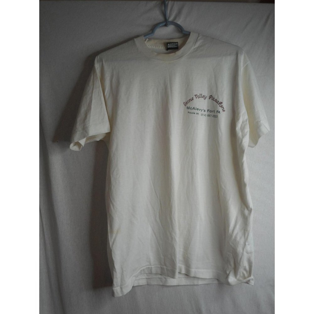 Vtg Single Stitch Double Sided USA White T-Shirt Heart Fruit of the Loom Sz L